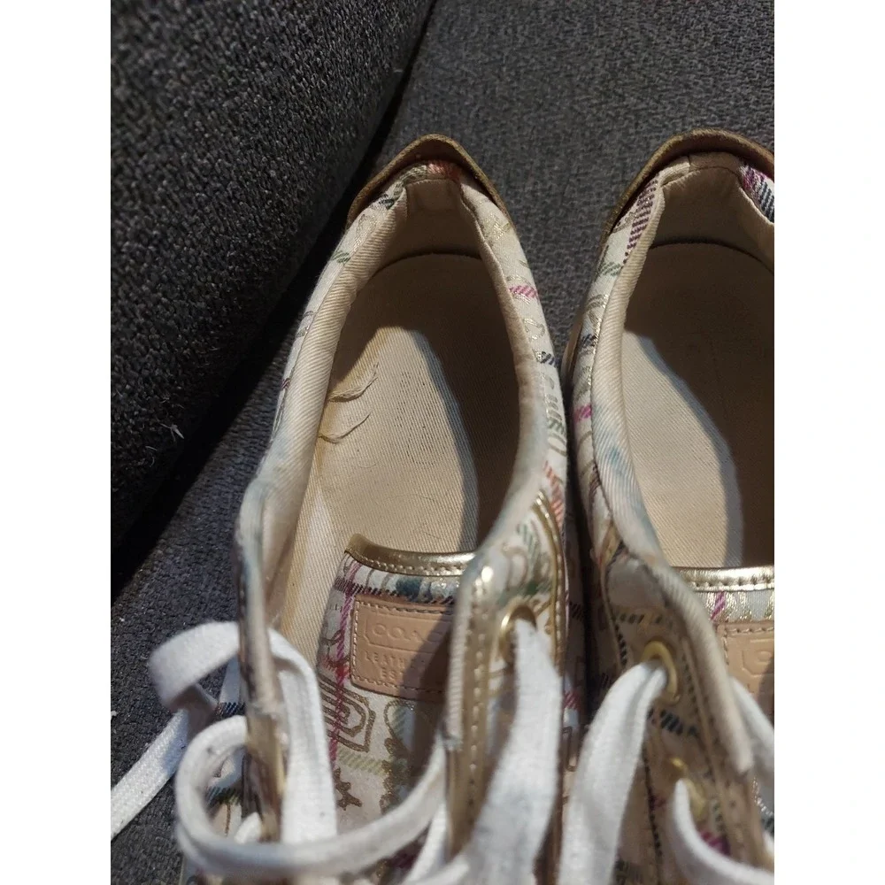 Coach Women's Size 8.5B Barrett Cream Gold Plaid Lace-Up Low Top Sneakers‎ Y2k